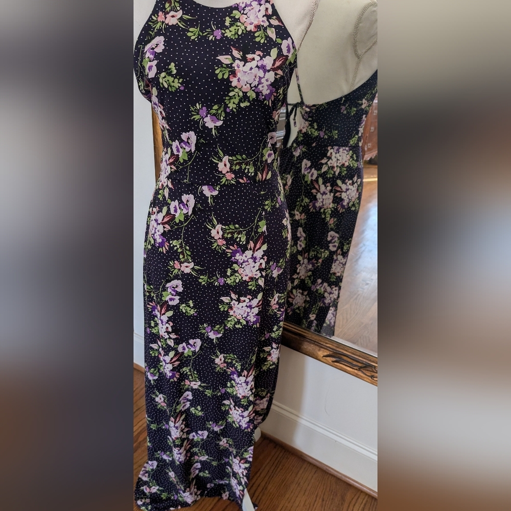 Express Plum Floral Maxi Dress with Pink and Green Details